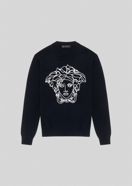 Versace Embroidered Medusa Wool Tröjor Herr - 907185IWJ